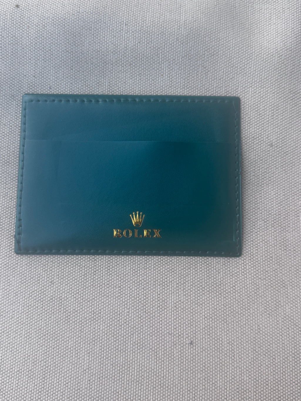 Rolex Teal Leather Card Holder With Gold Logo